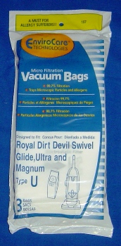 DIRT DEVIL PAPER BAGS, TYPE U MICROLINED - 3 PK
